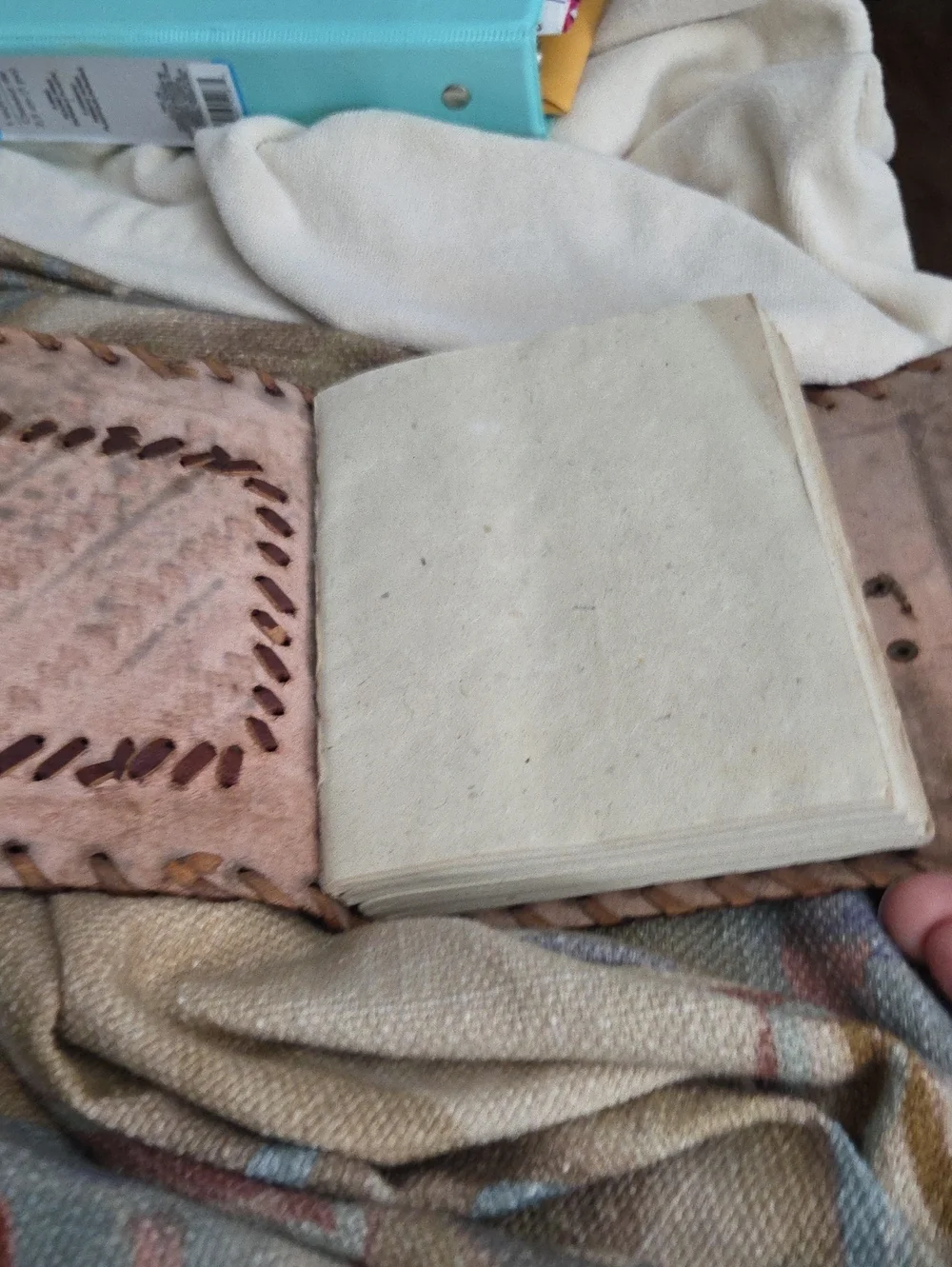 Leather journal with embossed metal decorative plate, handmade bound notebook